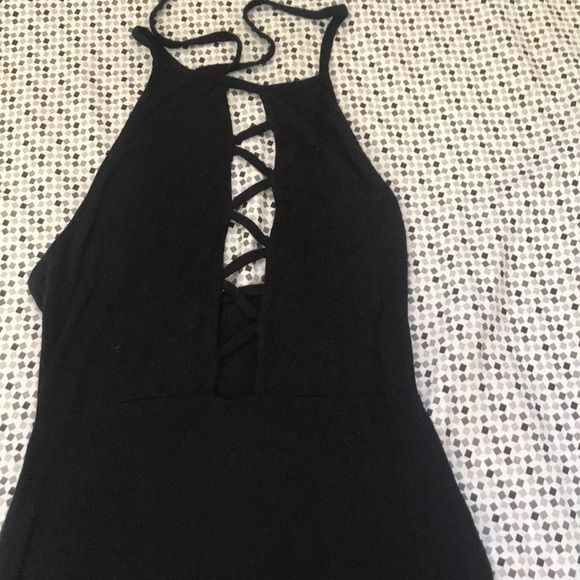 black dress with pattern down middle - Picture 2 of 3